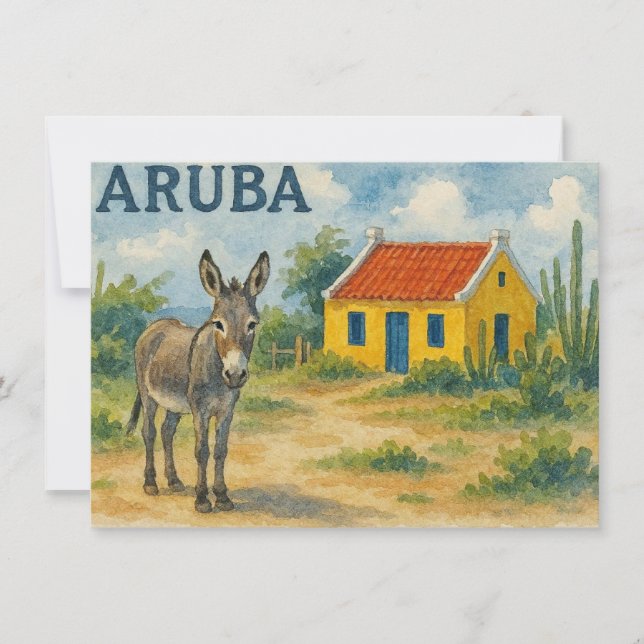 Aruba Gul Cunucu-hus med åsna akvarell Inbjudningar (Framsida)