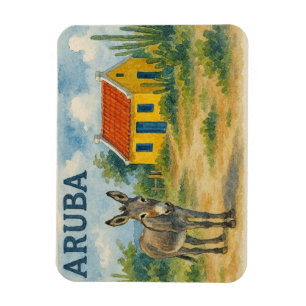 Aruba Gul Cunucu-hus med åsna akvarell Magnet