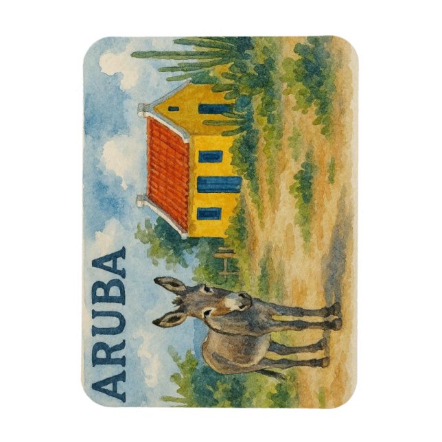 Aruba Gul Cunucu-hus med åsna akvarell Magnet (Vertikal)