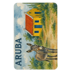 Aruba Gul Cunucu-hus med åsna akvarell Magnet