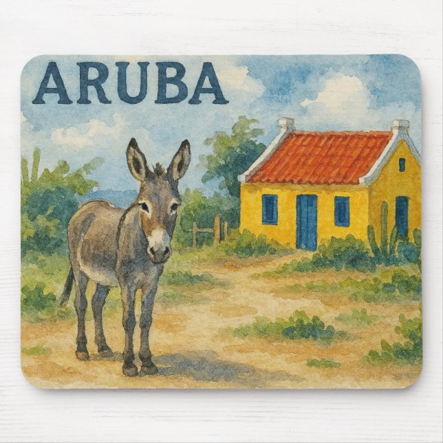 Aruba Gul Cunucu-hus med åsna akvarell Musmatta (Framsidan)