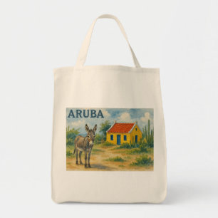 Aruba Gul Cunucu-hus med åsna akvarell Tygkasse