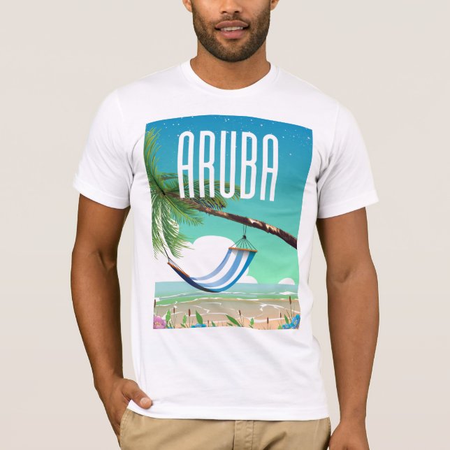 Aruba Hängmattsstrand reseinformation affisch T Shirt (Framsida)