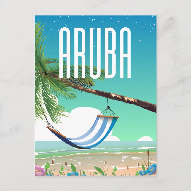 Aruba Hängmattsstrand reseinformation affisch Vykort (Framsida)
