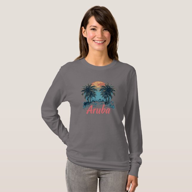 Aruba Island Design (version 2) - Basic Long Sleev T Shirt (Hel framsida)