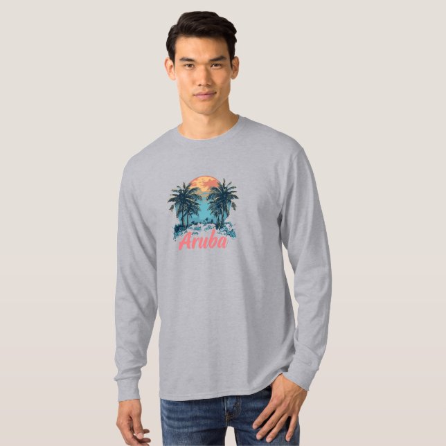 Aruba Island Design (version 2) - Basic Long Sleev T Shirt (Hel framsida)