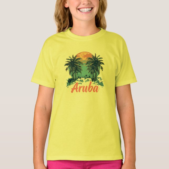 Aruba Island Design (version 2) - Girls' Basic T-S T Shirt (Framsida)