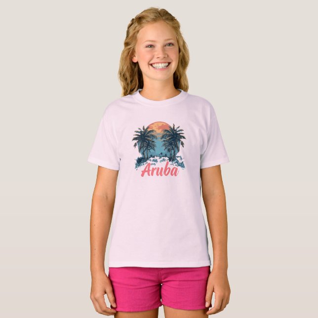 Aruba Island Design (version 2) - Girls' Basic T-S T Shirt (Hel framsida)