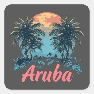 Aruba Island Design (version 2) - Square Stickers Fyrkantigt Klistermärke