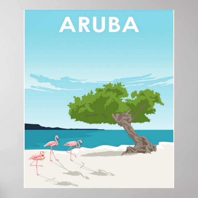Aruba Island Travel Flamingo | FamiljeFlamingo Poster (Framsidan)