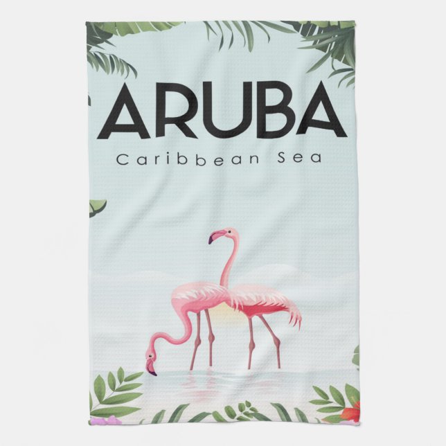 Aruba Karibiska havet Flamingo| Lustigt Flamingo Kökshandduk (Vertikal)