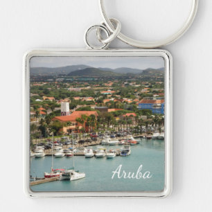 Aruba Marinaanpassningsbar Fyrkantig Silverfärgad Nyckelring