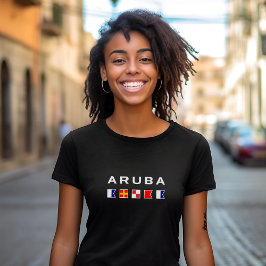 Aruba Maritime Nautical Signal Flaggor Mörk Färg T Shirt