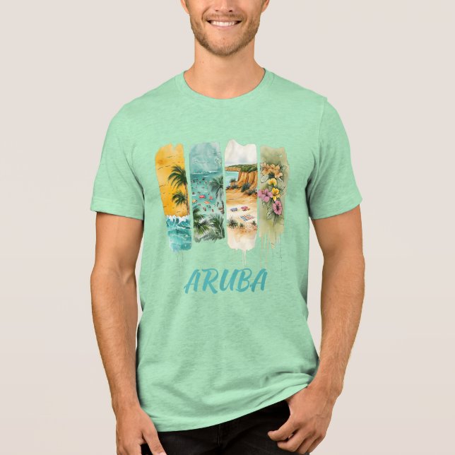 Aruba med pastellblommor i penseldrag t shirt (Framsida)