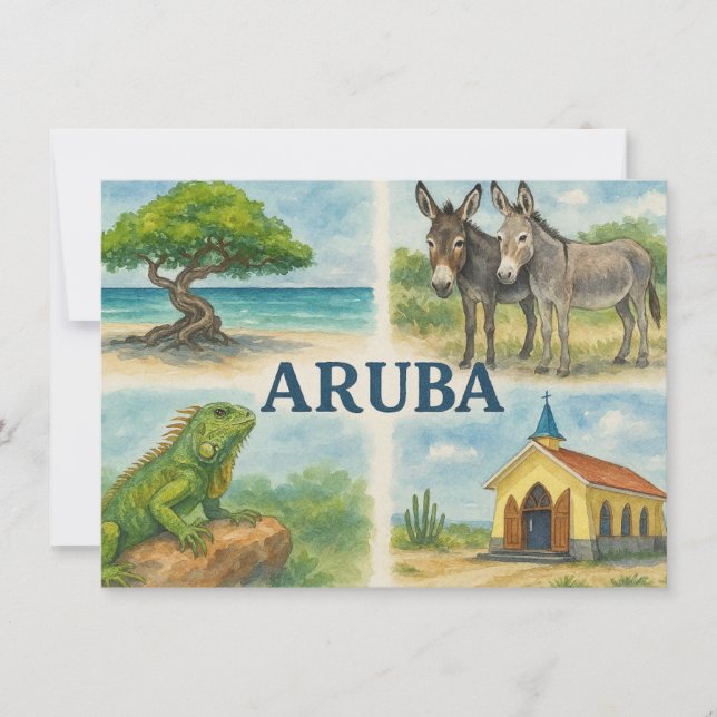 Aruba multivy akvarell inbjudningar (Framsida)