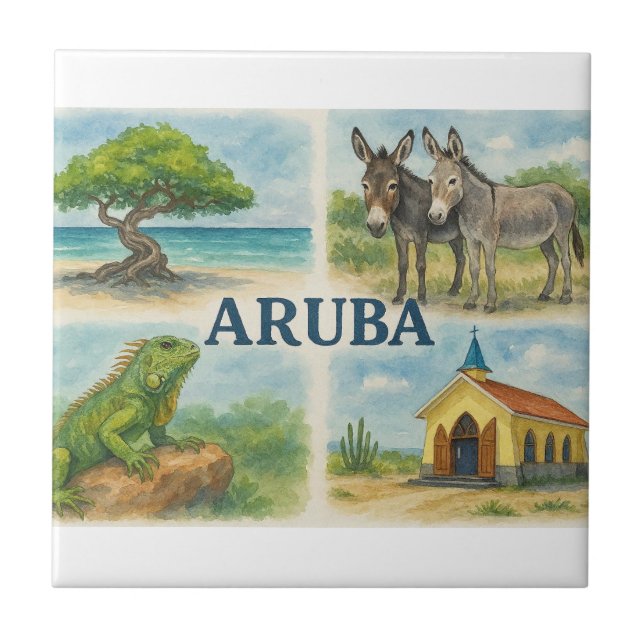 Aruba multivy akvarell kakelplatta (Framsidan)