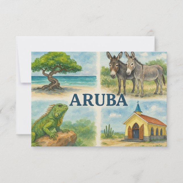 Aruba multivy akvarell tack kort (Framsida)