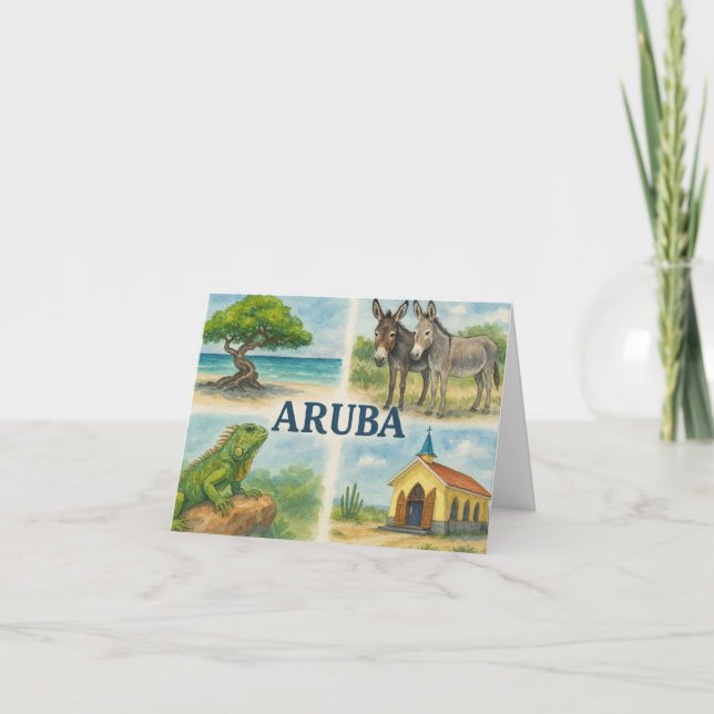 Aruba multivy akvarell tack kort (Framsida)