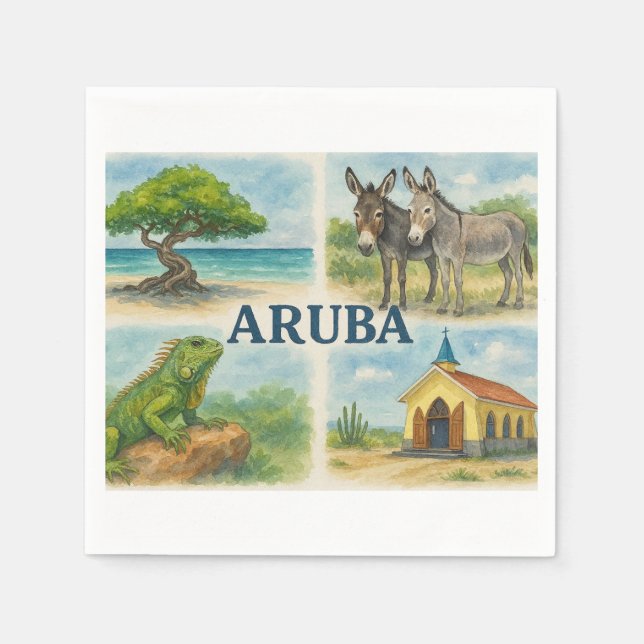 Aruba multivy vattenfärg pappersservett (Framsidan)
