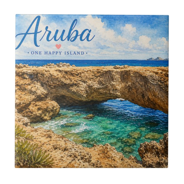 Aruba naturlig bro stenformation Karibien  Kakelplatta (Framsidan)