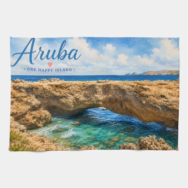 Aruba naturlig bro stenformation Karibien  Kökshandduk (Horisontell)