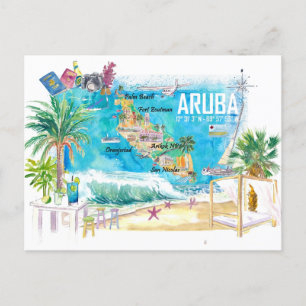 Aruba Nederländska Antillerna Karibisk ö Illustrer Vykort
