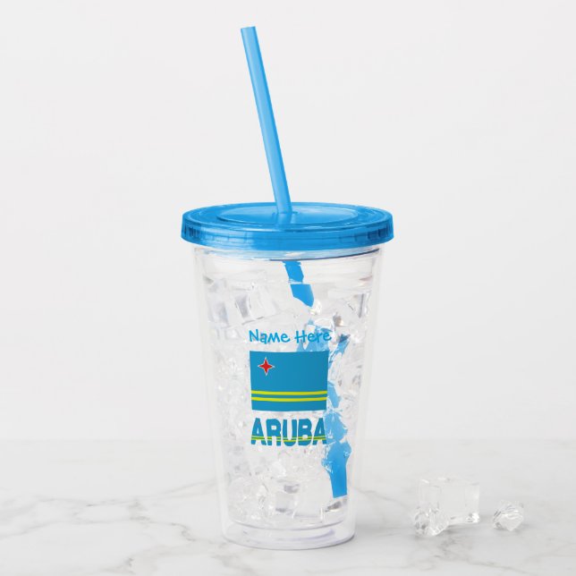 Aruba och Aruban Flagga Blue Personalization Take Away Mugg (Framsida Ice)