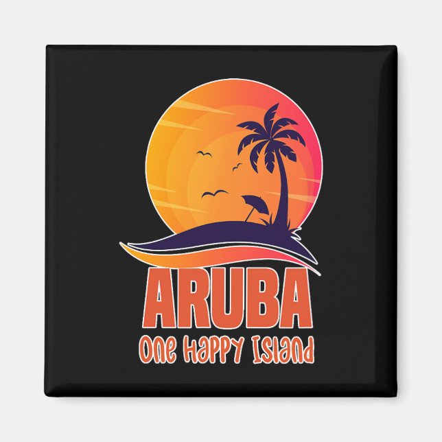 Aruba One Lycklig Island BeSnyval Sunset Beach Magnet (Framsidan)