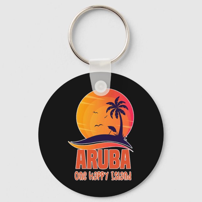 Aruba One Lycklig Island BeSnyval Sunset Beach Nyckelring (Framsida)