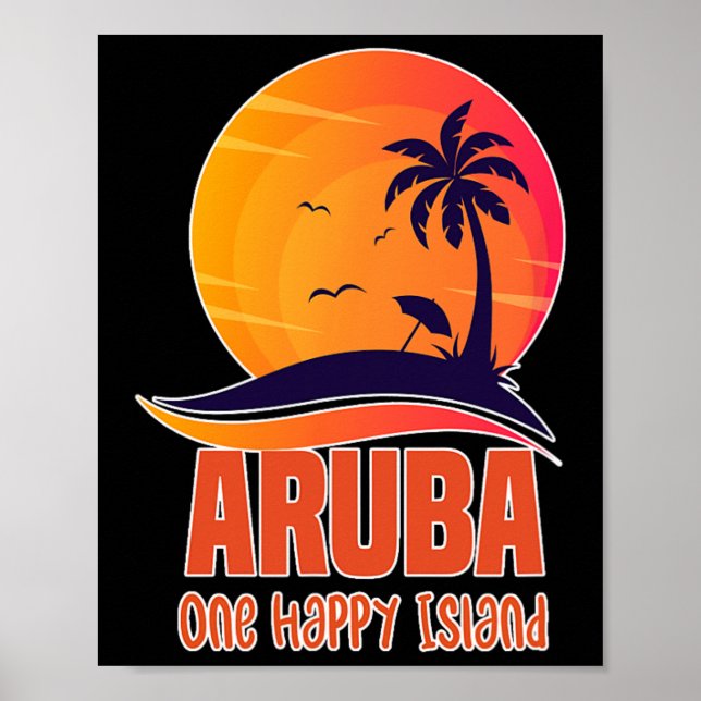 Aruba One Lycklig Island BeSnyval Sunset Beach Poster (Framsidan)