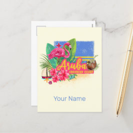 Aruba Retro-Västindien med Flamingo-Vintagen Helg Vykort