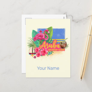 Aruba Retro-Västindien med Flamingo-Vintagen Helg Vykort