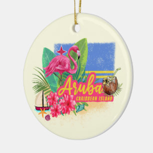 Aruba Retro-Västindien med Flamingo-Vintagen Julgransprydnad Keramik