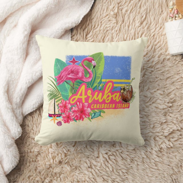 Aruba Retro-Västindien med Flamingo-Vintagen Kudde (Filt)