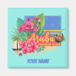 Aruba Retro-Västindien med Flamingo-Vintagen Magnet