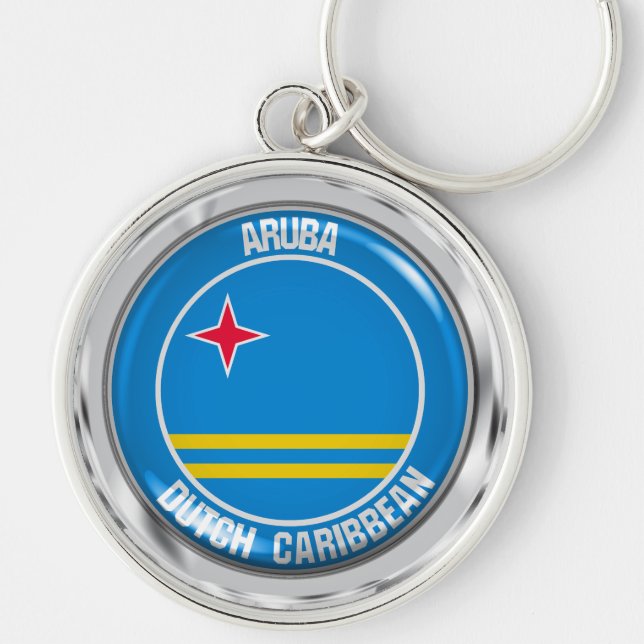 Aruba Round Emblem Rund Silverfärgad Nyckelring (Framsidan)