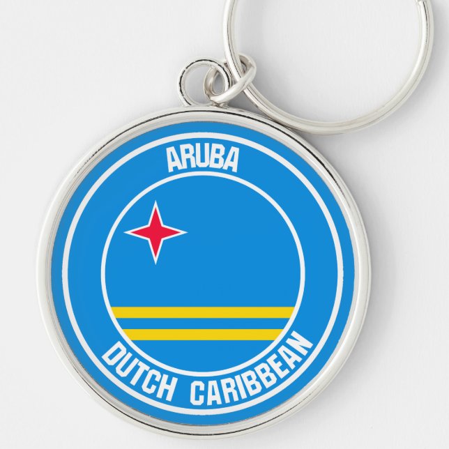 Aruba Round Emblem Rund Silverfärgad Nyckelring (Framsidan)