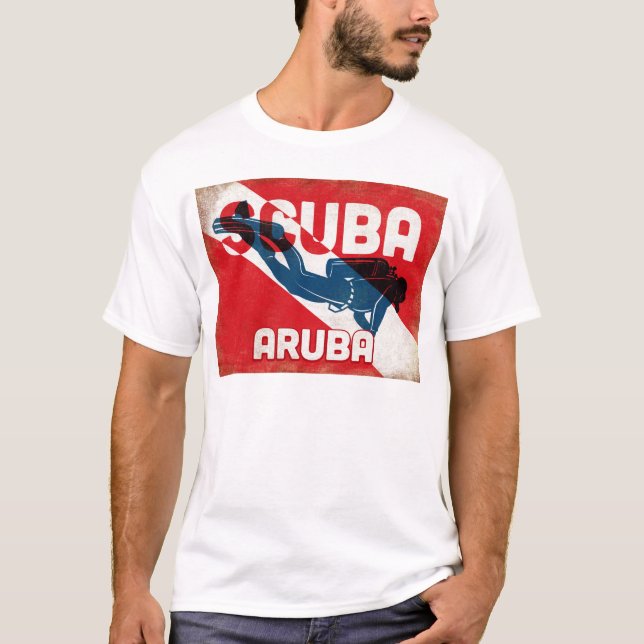 Aruba Scuba Diver - Blue Retro T Shirt (Framsida)