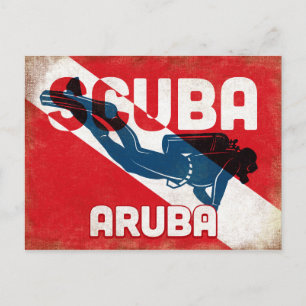 Aruba Scuba Diver - Blue Retro Vykort