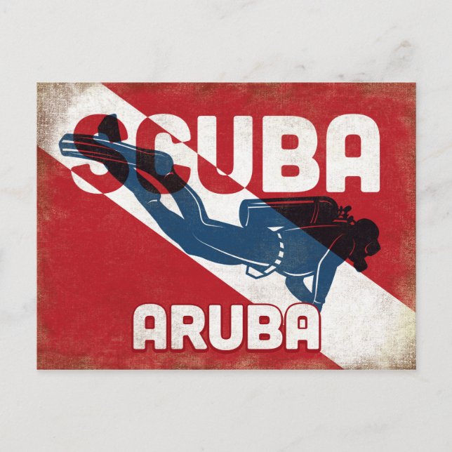 Aruba Scuba Diver - Blue Retro Vykort (Framsida)