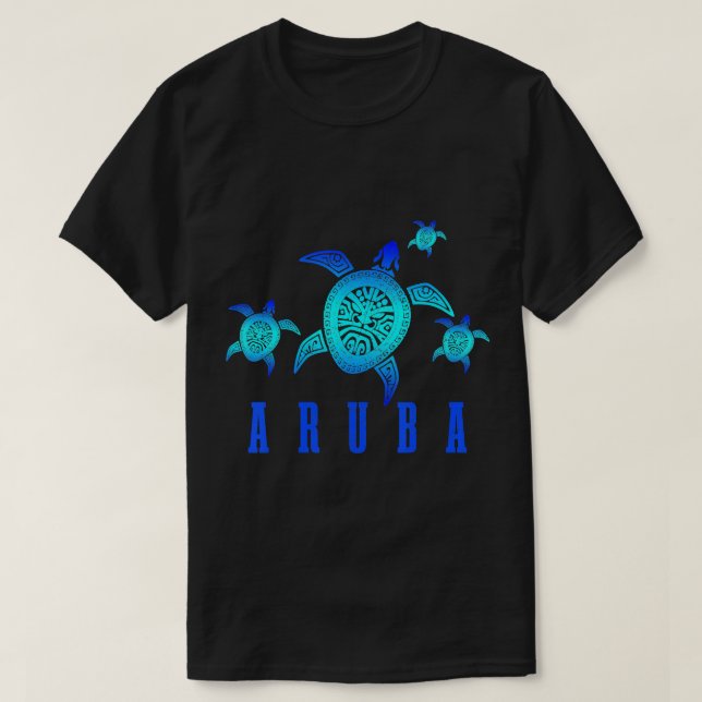 Aruba Sea Turtle Tribal Mönster Dyka Diver T Shirt (Design framsida)