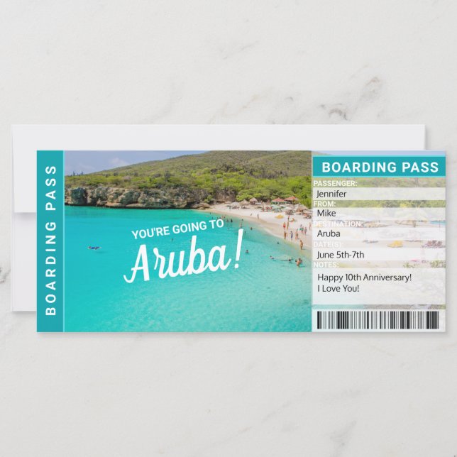 Aruba Semesterpresent Boarding Pass Biljett (Framsida)
