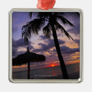 Aruba silhouette av palmträdet och palapaen julgransprydnad metall