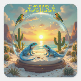 Aruba solnedgångsklot fyrkantigt klistermärke