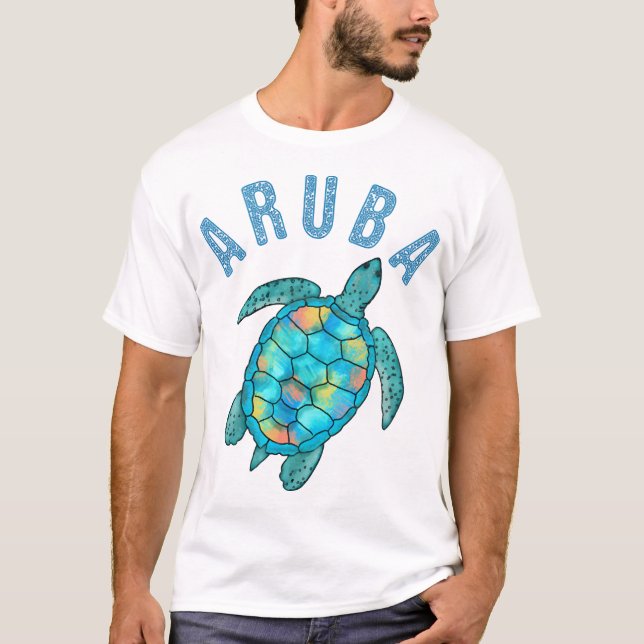 Aruba Strand Havssköldpadda Illustration T Shirt (Framsida)