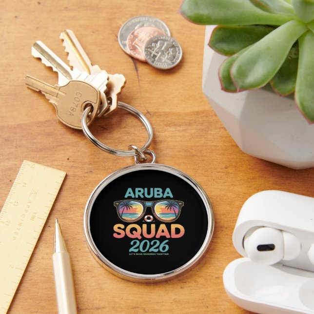 Aruba Trupp 2026 Retro Rund Silverfärgad Nyckelring (Skrivbord)