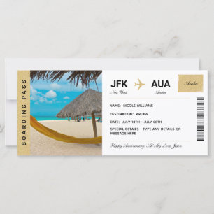 Aruba Vacation Travel Gift Biljett Boarding Pass