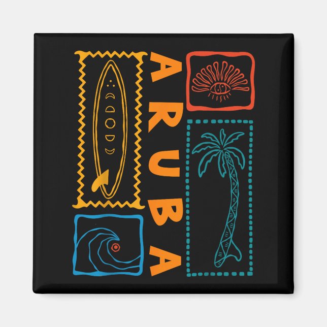 Aruba Vacation Wave Surfing Summer Beach Retro  Magnet (Framsidan)