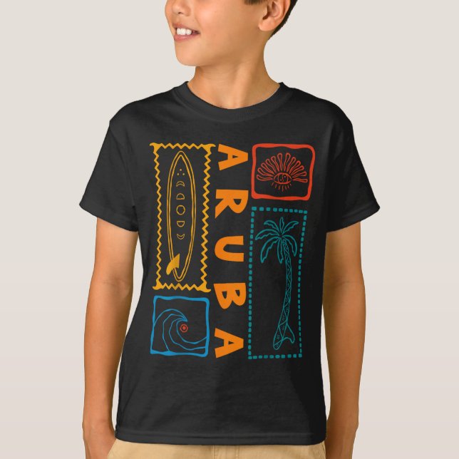 Aruba Vacation Wave Surfing Summer Beach Retro  T Shirt (Framsida)