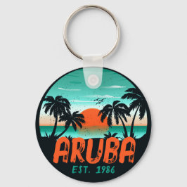 Aruba Västindiens havs-Vintage Retro Sunset Souven Nyckelring